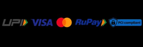 UPI, Visa, Mastercard, RuPay accepted · PCI compliant